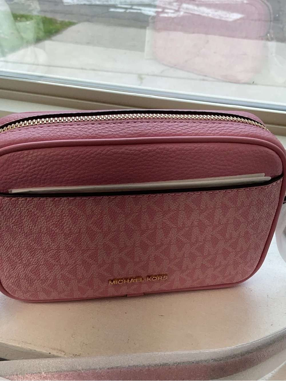 Michael Kors Pink Logo Crossbody with Gold Hardware